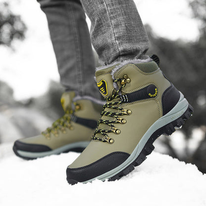 Winter Snow Boots - Men Warm Plush Ankle Boots , Hiking Lace-up Shoes