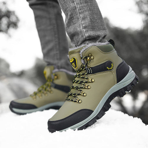 Winter Snow Boots - Men Warm Plush Ankle Boots , Hiking Lace-up Shoes
