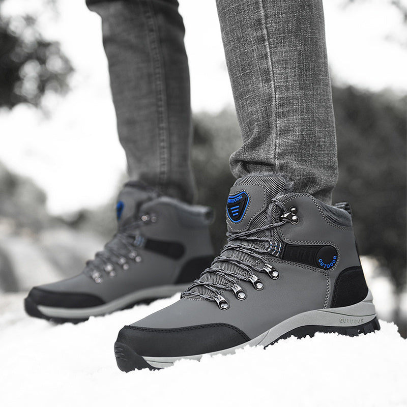 Winter Snow Boots - Men Warm Plush Ankle Boots , Hiking Lace-up Shoes