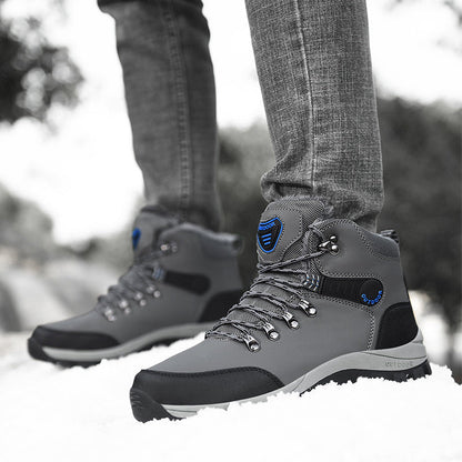 Winter Snow Boots - Men Warm Plush Ankle Boots , Hiking Lace-up Shoes