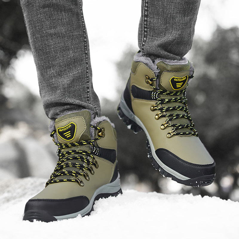 Winter Snow Boots - Men Warm Plush Ankle Boots , Hiking Lace-up Shoes