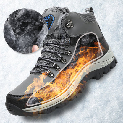 Winter Snow Boots - Men Warm Plush Ankle Boots , Hiking Lace-up Shoes