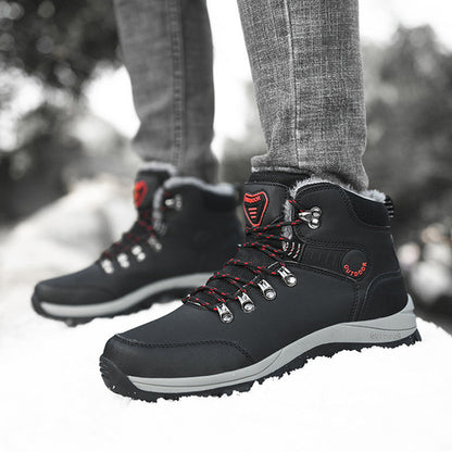 Winter Snow Boots - Men Warm Plush Ankle Boots , Hiking Lace-up Shoes
