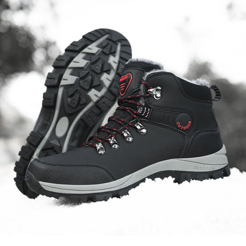 Winter Snow Boots - Men Warm Plush Ankle Boots , Hiking Lace-up Shoes