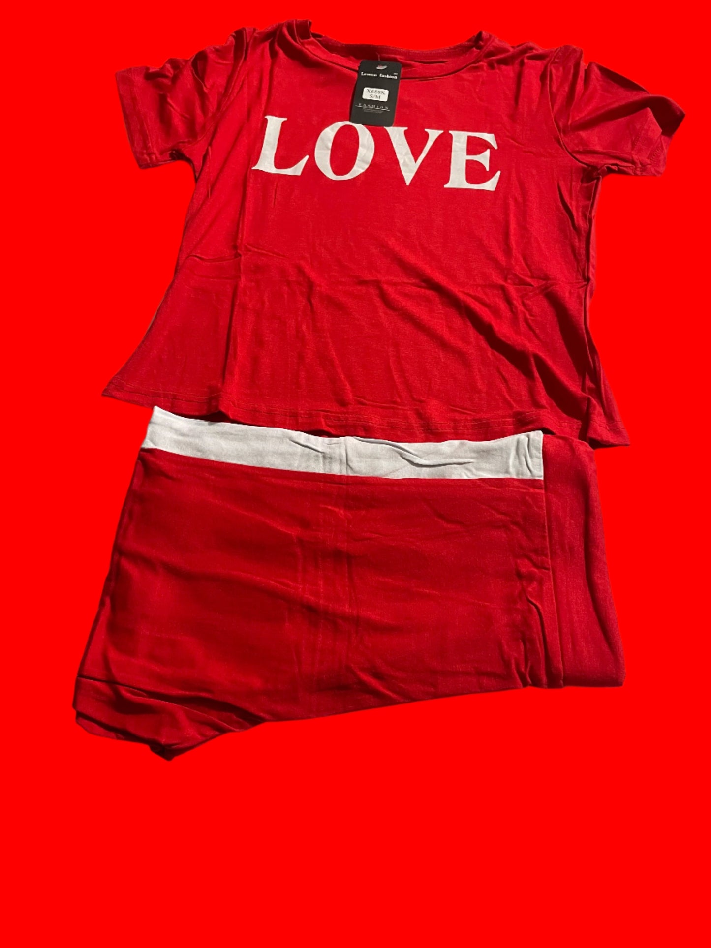 Love-Themed t-shirt and pants combo.