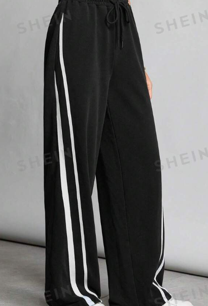 Tall Contrast Tape Drawstring Waist Gray Sweatpants Sexy