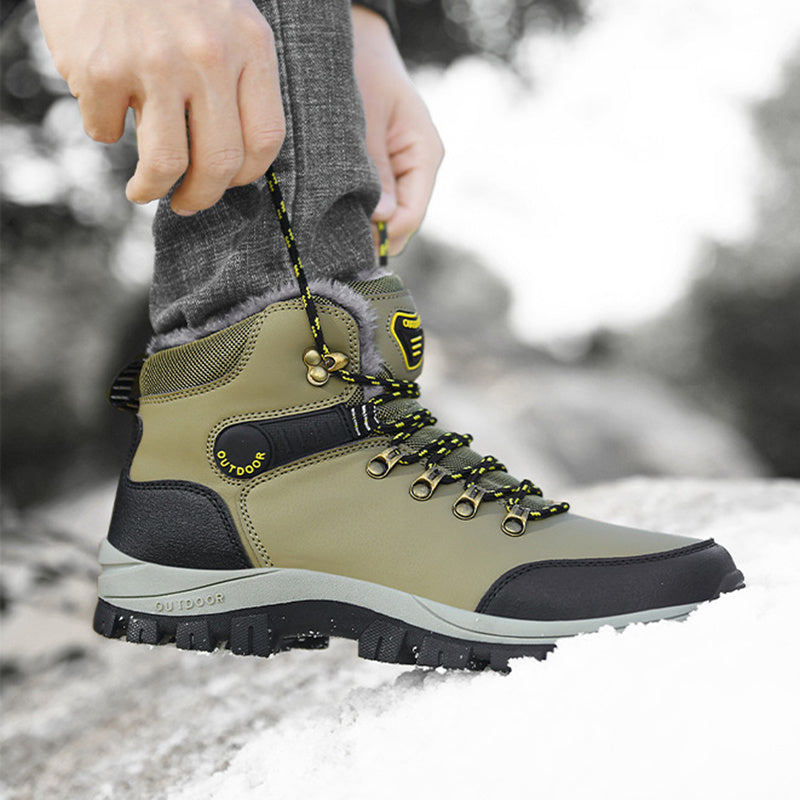 Winter Snow Boots - Men Warm Plush Ankle Boots , Hiking Lace-up Shoes